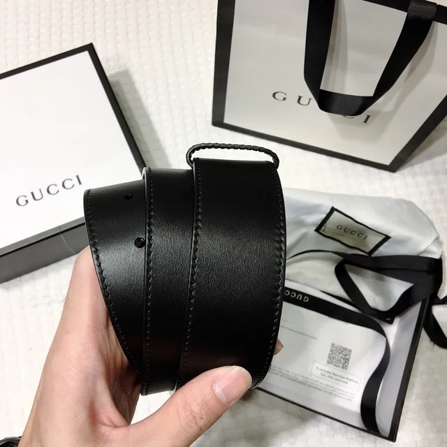 Gucci GG Marmont 黑色金色光滑互锁G扣皮革腰带 7