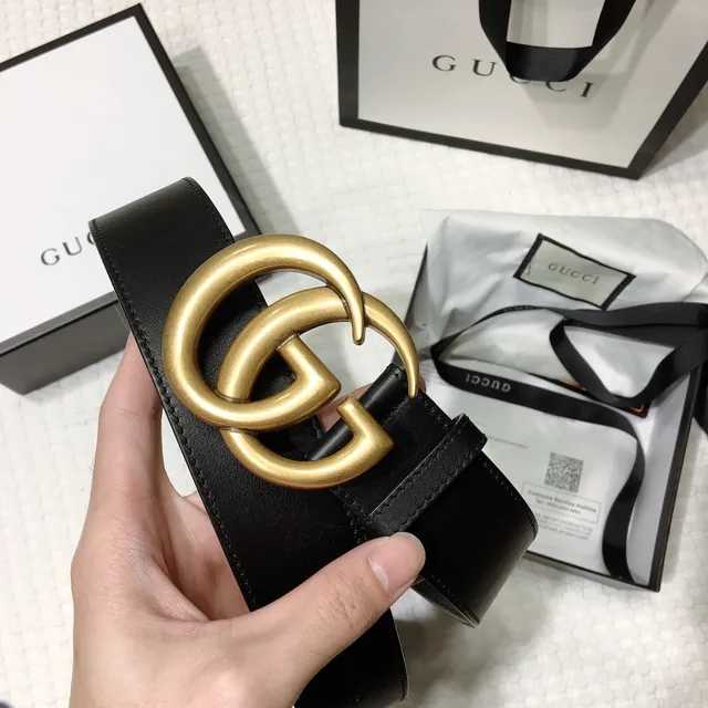 Gucci GG Marmont 黑色金色光滑互锁G扣皮革腰带 8