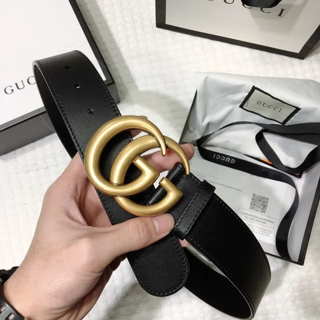 Gucci GG Marmont 黑色金色光滑互锁G扣皮革腰带 9
