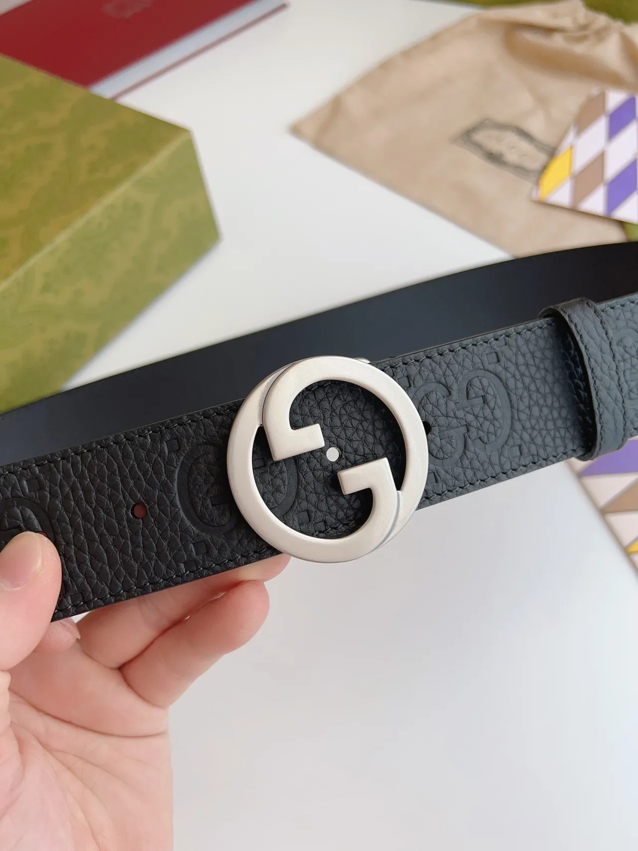 Gucci GG Marmont Cinto de Couro Granulado Preto 5