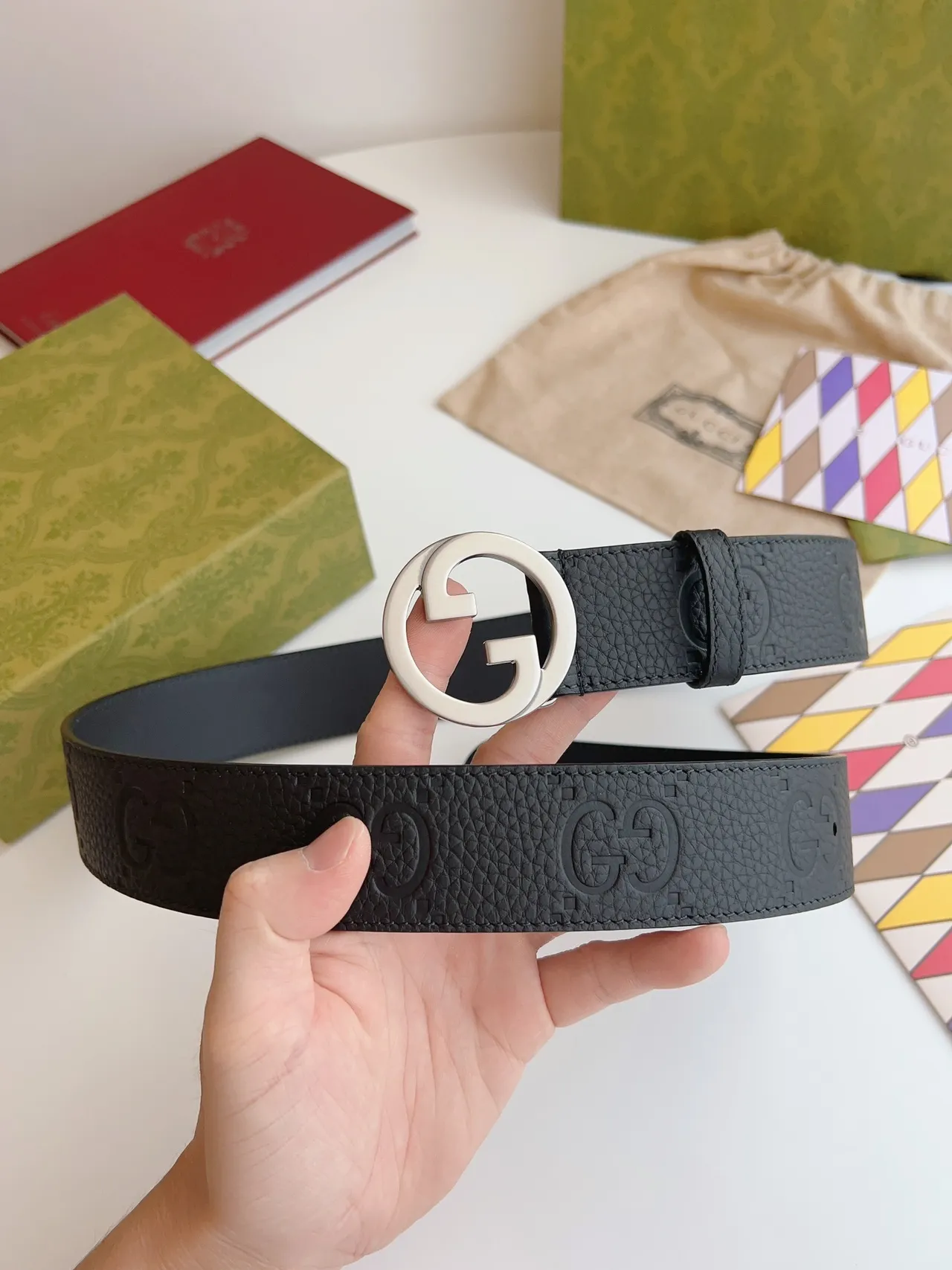 Gucci GG Marmont Cinto de Couro Granulado Preto 7