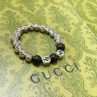 Gucci GG Marmont أسود فضي Interlocking G Logo خرز लामع كروي سوار