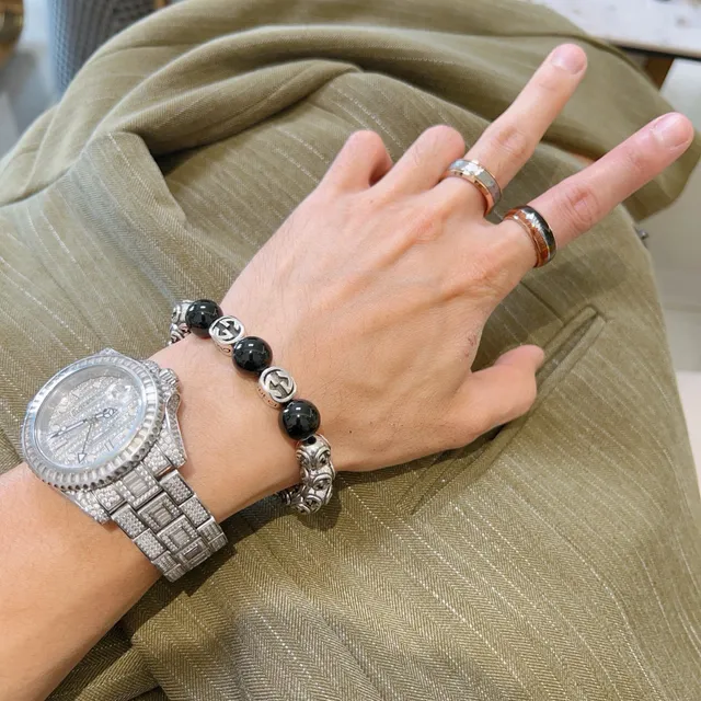 Gucci GG Marmont Preto Prateado Interlocking G Logo Miçangas Brilhante Esférico Pulseira 2