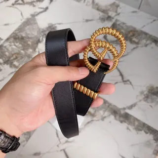Gucci GG Marmont Coiled Gold Double-G Black Leather Belt