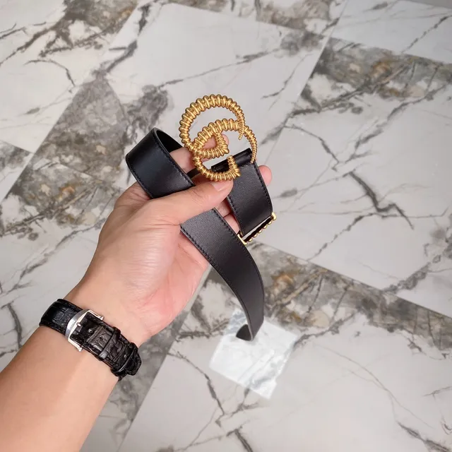 Gucci GG Marmont Coiled Gold Double-G Black Leather Belt 2