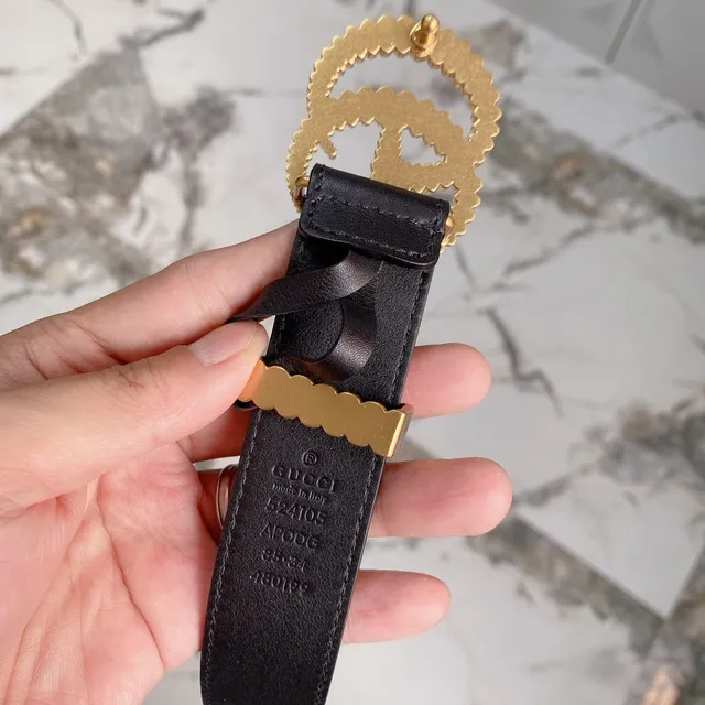 Gucci GG Marmont Coiled Gold Double-G Black Leather Belt 6