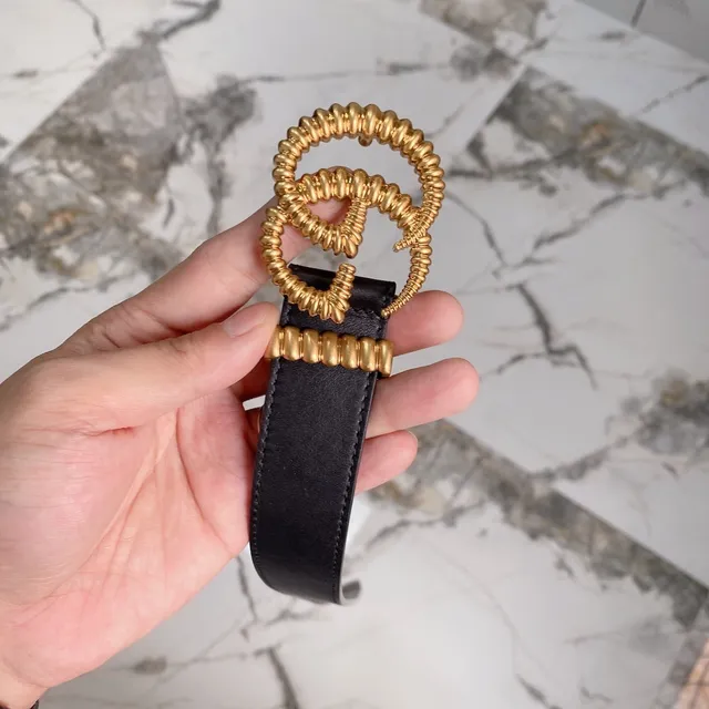 Gucci GG Marmont Coiled Gold Double-G Black Leather Belt 9