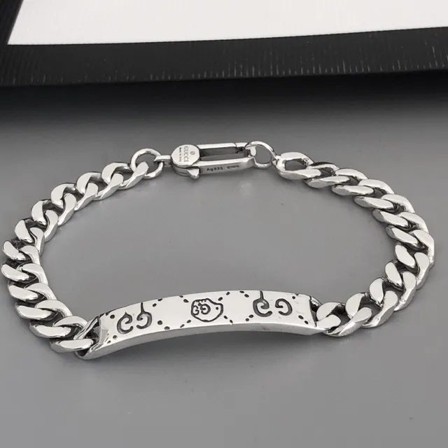 Gucci GG Marmont منحور سلسلة كيرب-لينك فضي سوار 7