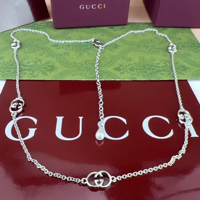 Gucci GG Marmont Gold White Chain Interlocking Motifs Bracelet 6
