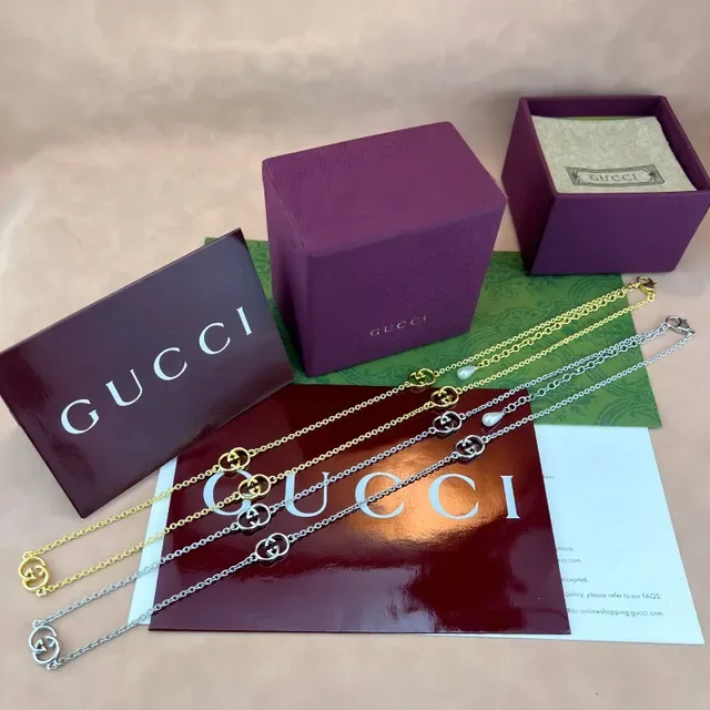 Gucci GG Marmont Gold White Chain Interlocking Motifs Bracelet 7