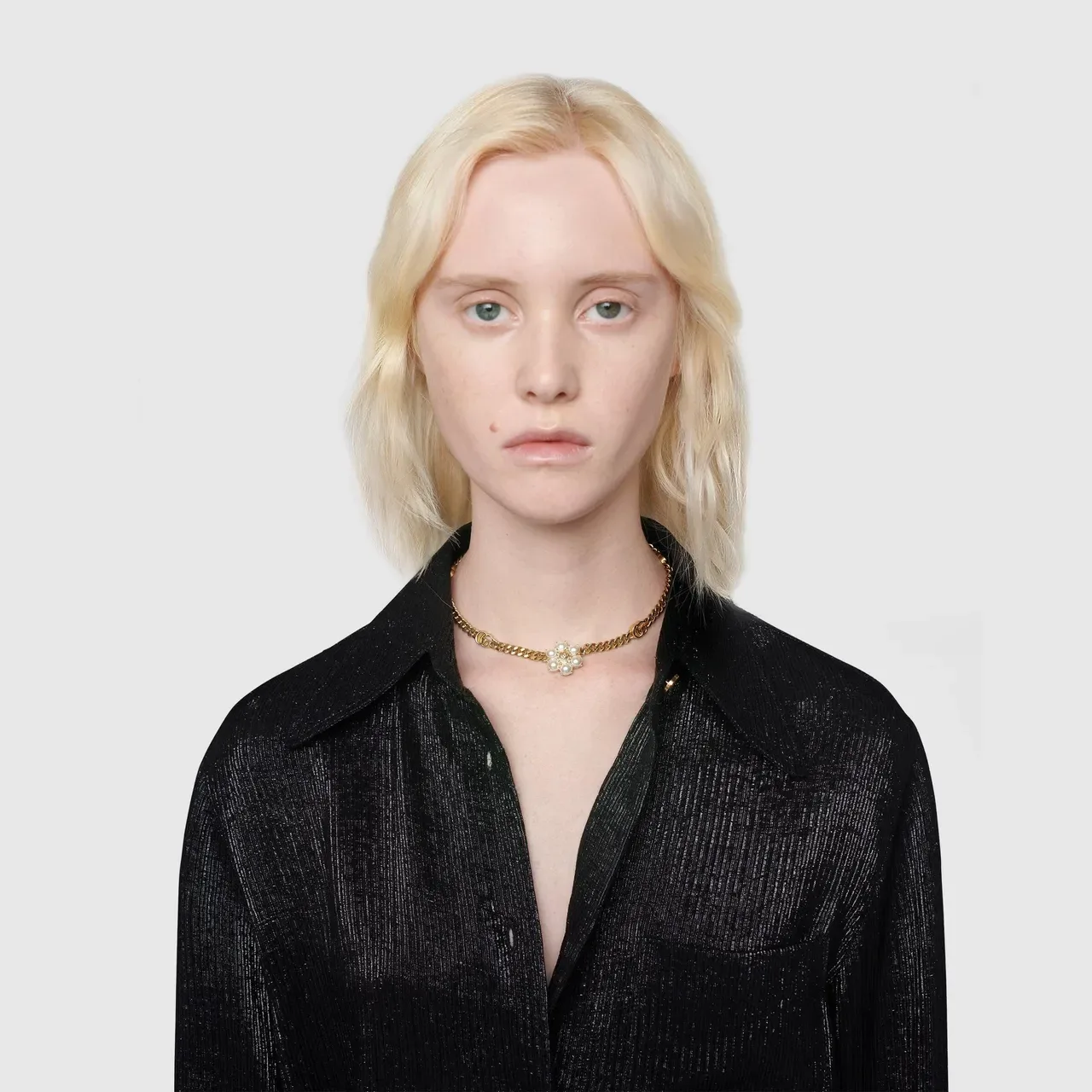 Gucci GG Marmont Pearl Cluster Gold-Tone Chain Necklace 2