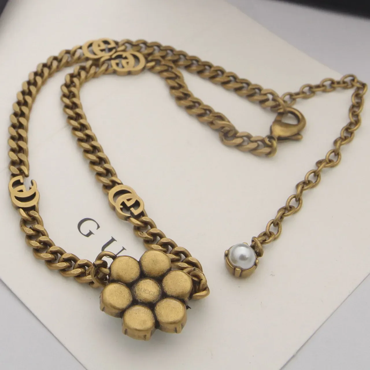 Gucci GG Marmont Pearl Cluster Gold-Tone Chain Necklace 3