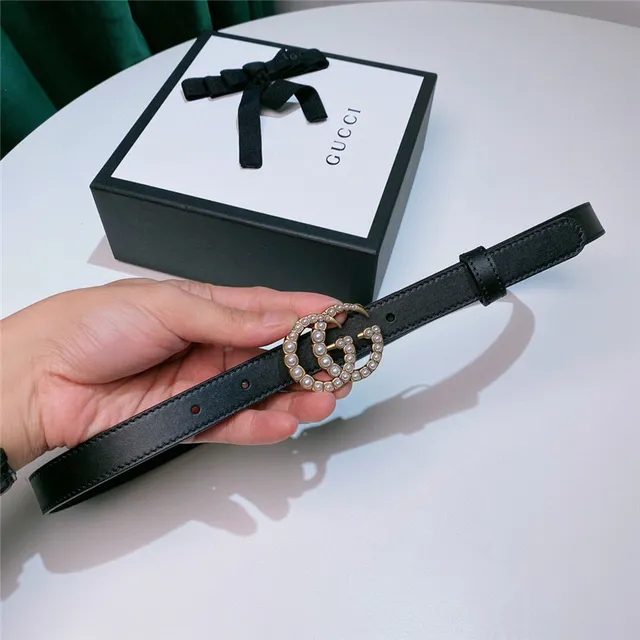 Gucci GG Marmont Cinto de couro bege com pérolas 3