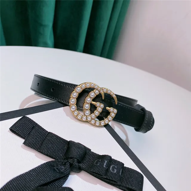 Gucci GG Marmont Cinto de couro bege com pérolas 5