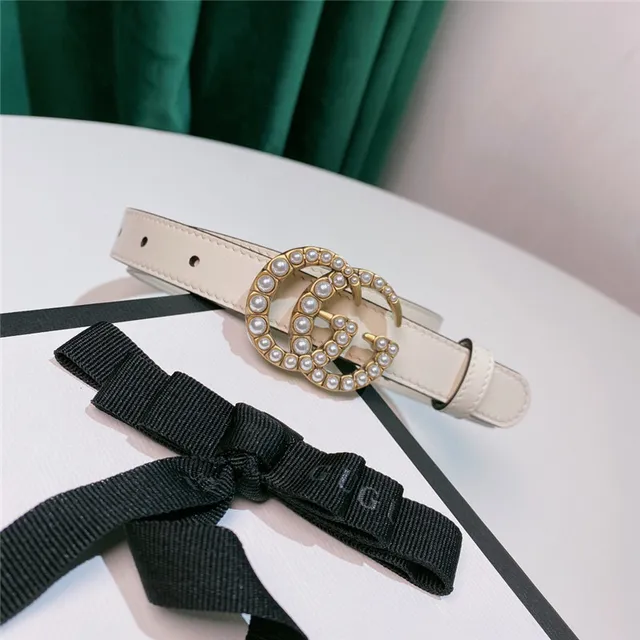 Gucci GG Marmont Cinto de couro bege com pérolas 9