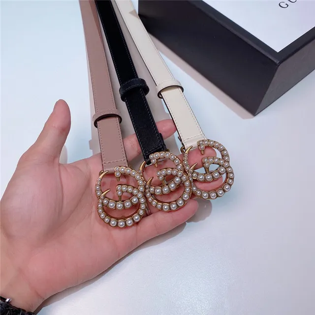 Gucci GG Marmont Cinto de couro bege com pérolas 10
