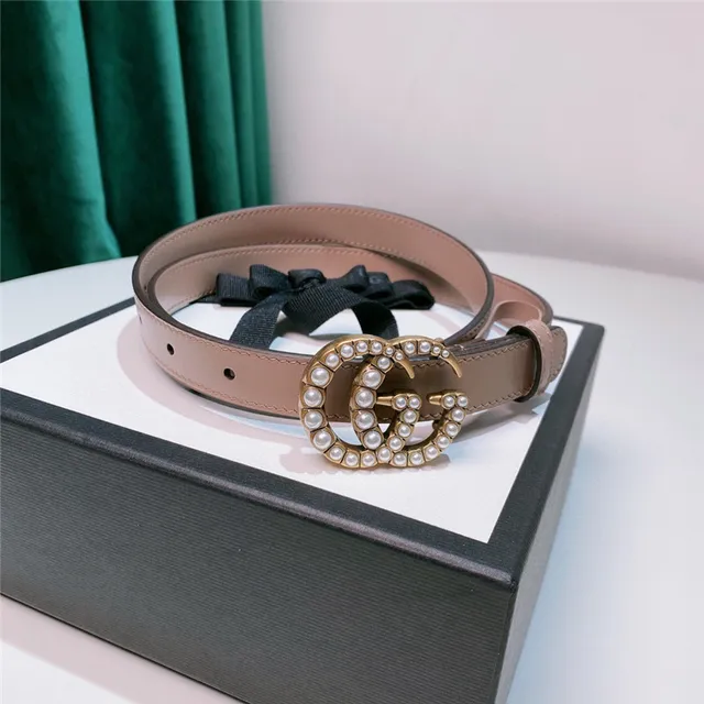 Gucci GG Marmont Cinto de couro bege com pérolas 13