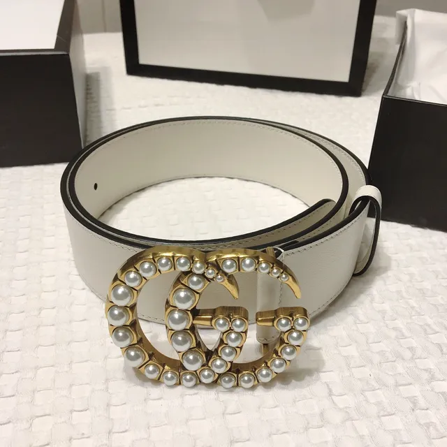 Gucci GG Marmont Cinto de couro off-white com pérolas 2