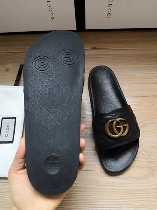 Gucci GG Marmont Quilted Black Leather Slide Slippers 7