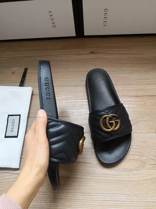 Gucci GG Marmont Quilted Black Leather Slide Slippers 9