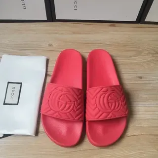 Gucci GG Marmont 绗缝 interlocking G 红色拖鞋