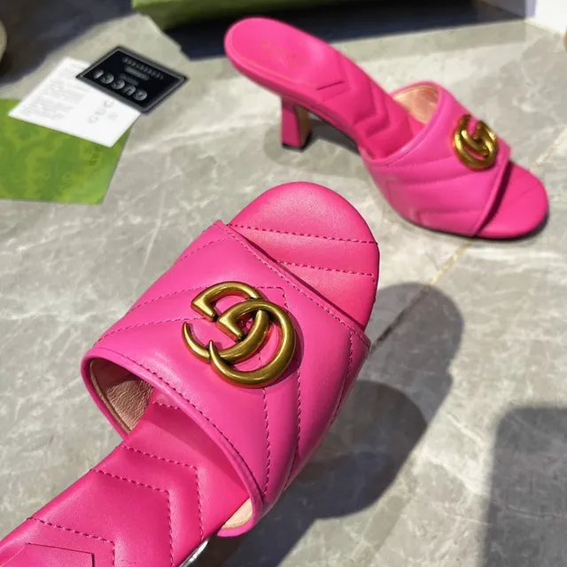 Gucci GG Marmont matelassé rose cuir entrelacé G boucle escarpins 2