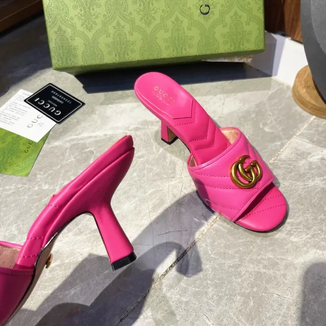 Gucci GG Marmont matelassé rose cuir entrelacé G boucle escarpins 3