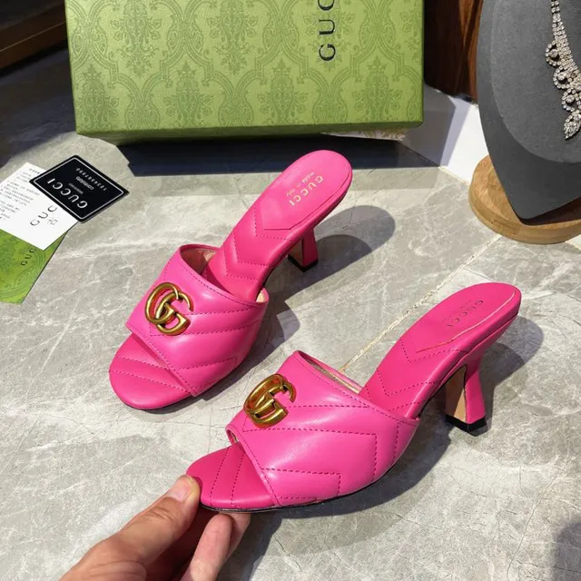 Gucci GG Marmont matelassé rose cuir entrelacé G boucle escarpins 6