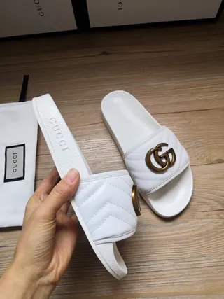 Gucci GG Marmont Quilted White Slippers 5
