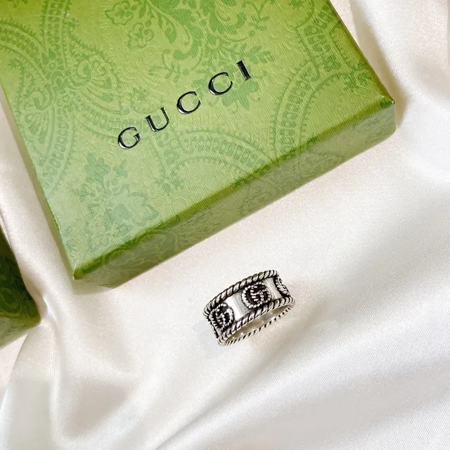 Gucci GG Marmont Rope-Edge Silver-Tone Oxidized Ring 6