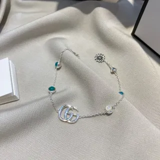 Gucci GG Marmont سلسلة فضية زرقاء Interlocking G Logo سوار