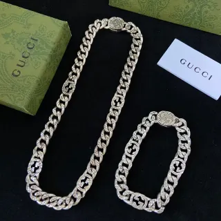 Gucci GG Marmont Silver Curb-Link Chain Interlocking G Motif Necklace