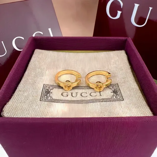 Gucci GG Marmont Silver Gold Hinged Hoop Interlocking G Logo Earrings 4