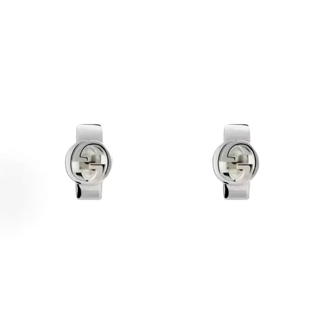 Gucci GG Marmont Silver Gold Hinged Hoop Interlocking G Logo Earrings 8