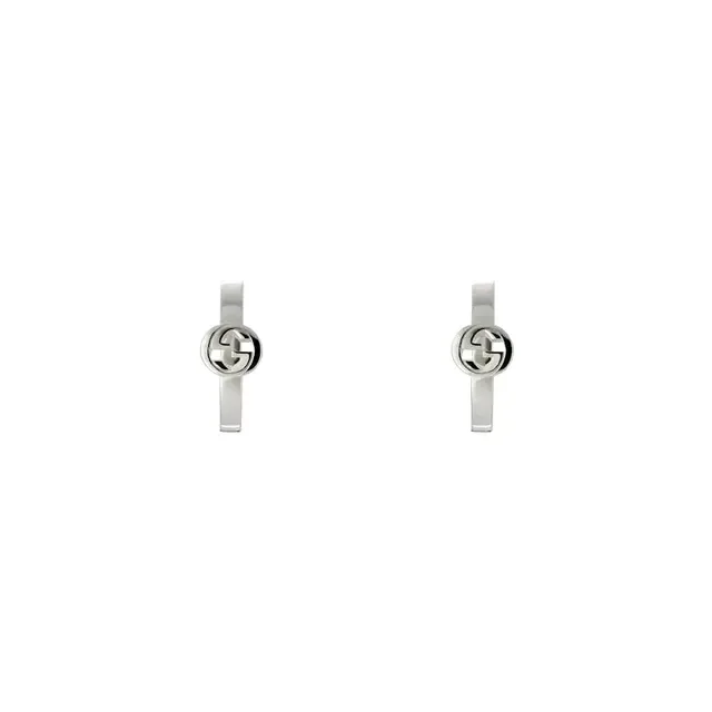 Gucci GG Marmont Silver Gold Hinged Hoop Interlocking G Logo Earrings 9