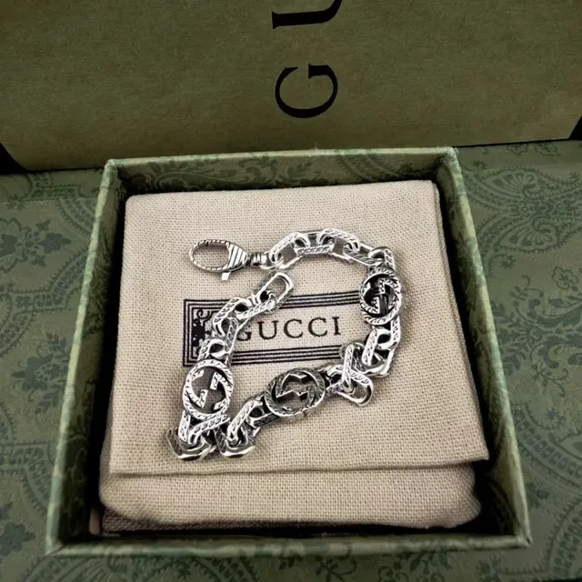 Gucci GG Marmont Silver Interlocking G Logo Links Metal Bracelet 2