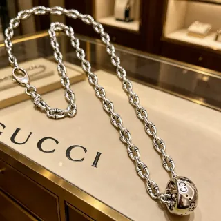 Gucci GG Marmont Silver Twisted-Link Spherical Pendant Necklace
