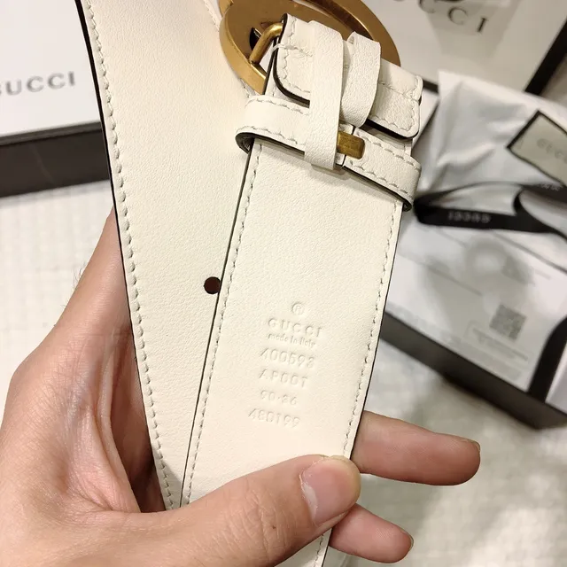 Gucci GG Marmont White Gold Interlocking Double-G Buckle Smooth Leather Belt 7