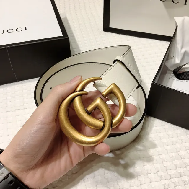 Gucci GG Marmont White Gold Interlocking Double-G Buckle Smooth Leather Belt 9