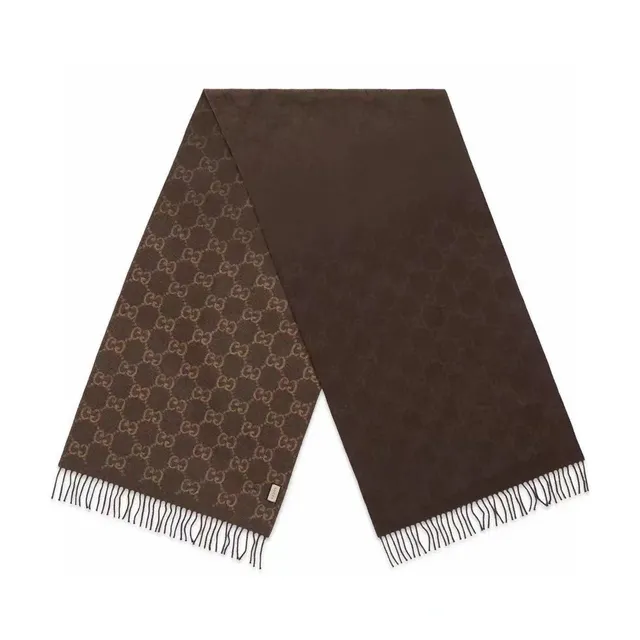 Gucci GG Monogram Écharpe double face marron et beige en cachemire 2