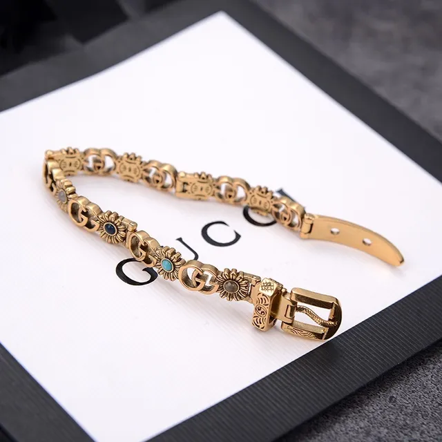 Gucci Gold Blue Metal Interlocking GG Links Bracelet 3