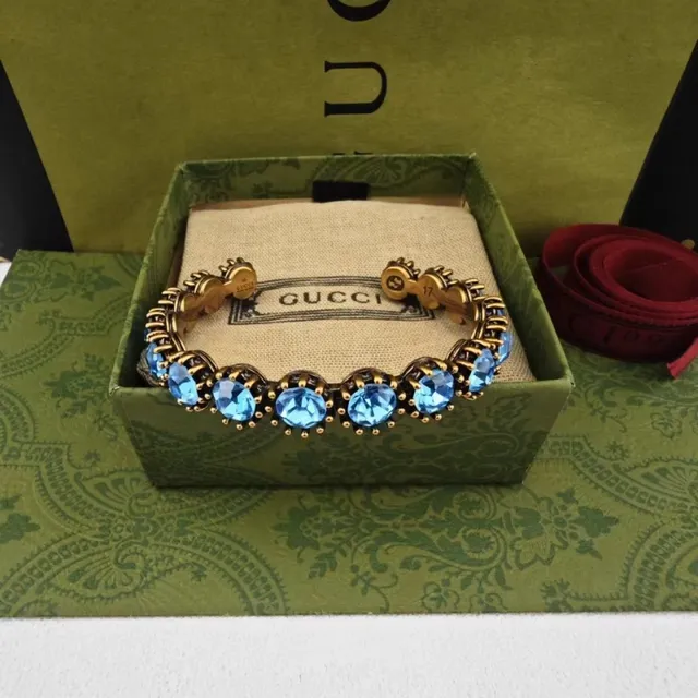 Gucci सुनहरा बहुरंगी सख्त कंगन क्रिस्टल सज्जित कंगन 4