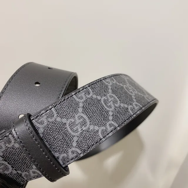 Gucci Gris Noir Monogram Canvas Interlocking Double G Boucle Ceinture Cuir 2
