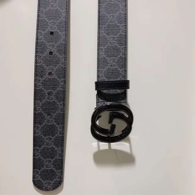 Gucci Gris Noir Monogram Canvas Interlocking Double G Boucle Ceinture Cuir 4