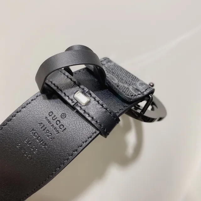 Gucci Gris Noir Monogram Canvas Interlocking Double G Boucle Ceinture Cuir 5