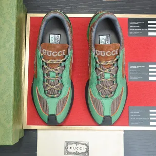 Gucci Verde Marrón Split-Toe Cap Material Mixto Parte Superior Zapatillas Lifestyle