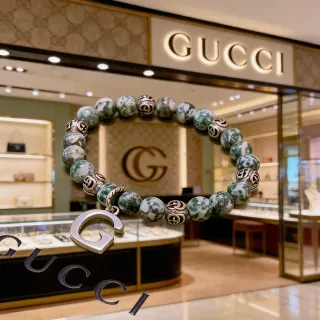 Gucci سوار أخضر فضي من خرز حجر ماربل