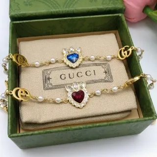 Gucci Pulseras de Corazón con Cristal y Cadena de Perlas