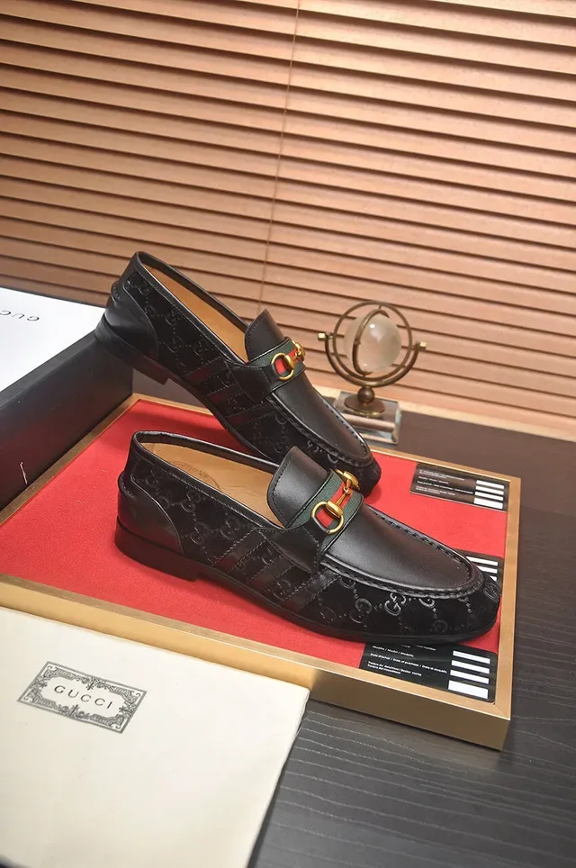 Gucci Horsebit 1955 Black GG Monogram Loafers 6