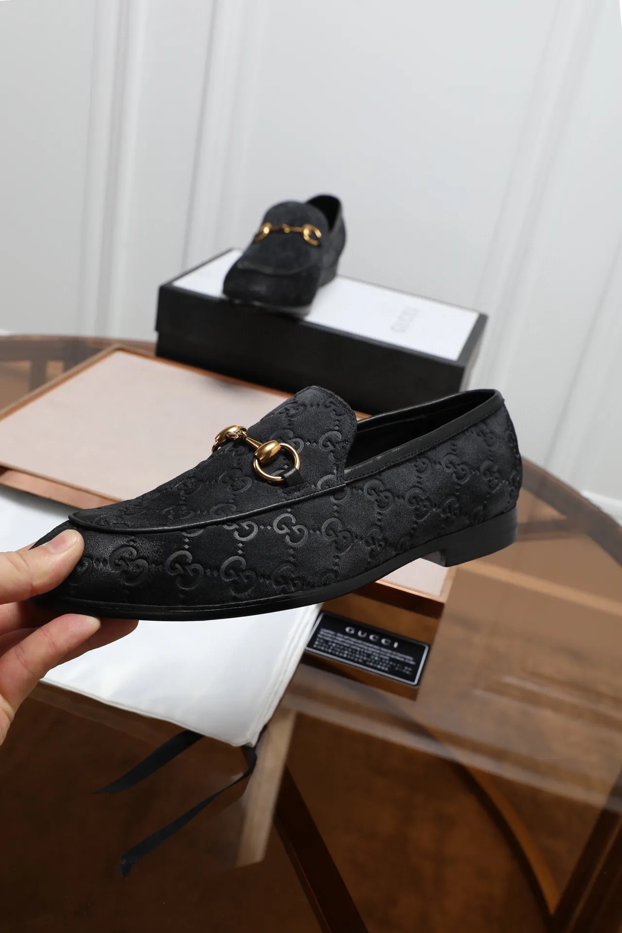 Gucci Horsebit 1955 Black GG Monogram Loafers 5